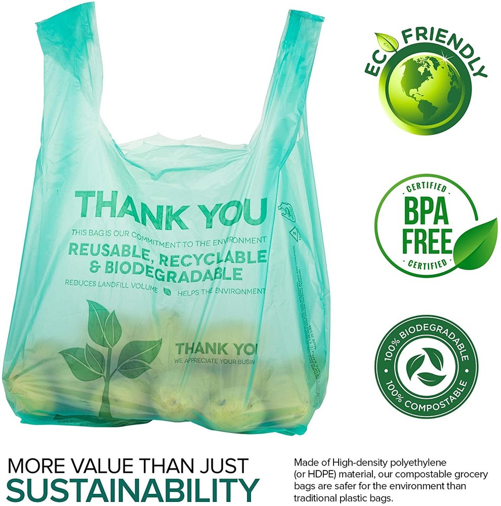 (100-Pack) 1/6 Size Biodegradable Shopping Grocery T-Shirt Reusable Plastic Bag