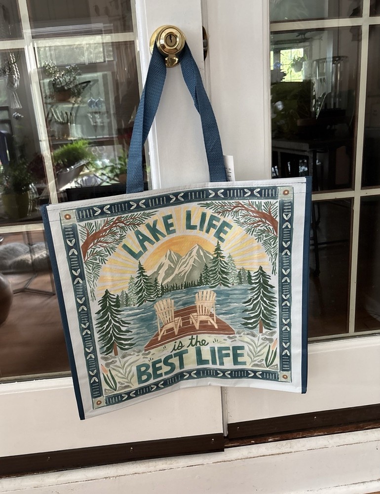 RUSTIC/LODGE Large Reusable Shopping Gift Bag~LAKE LIFE IS THE BEST LIFE EcoTote