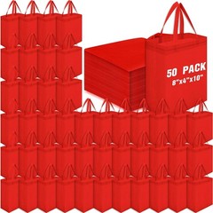 50 PCS Red Non Woven Reusable Grocery Tote Bag With Handle 8x4x10 Inch