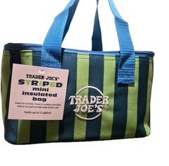 [FREE SHIPPING] Trader Joe’s BLUE Striped Mini Insulated Bag Brand New with Tags
