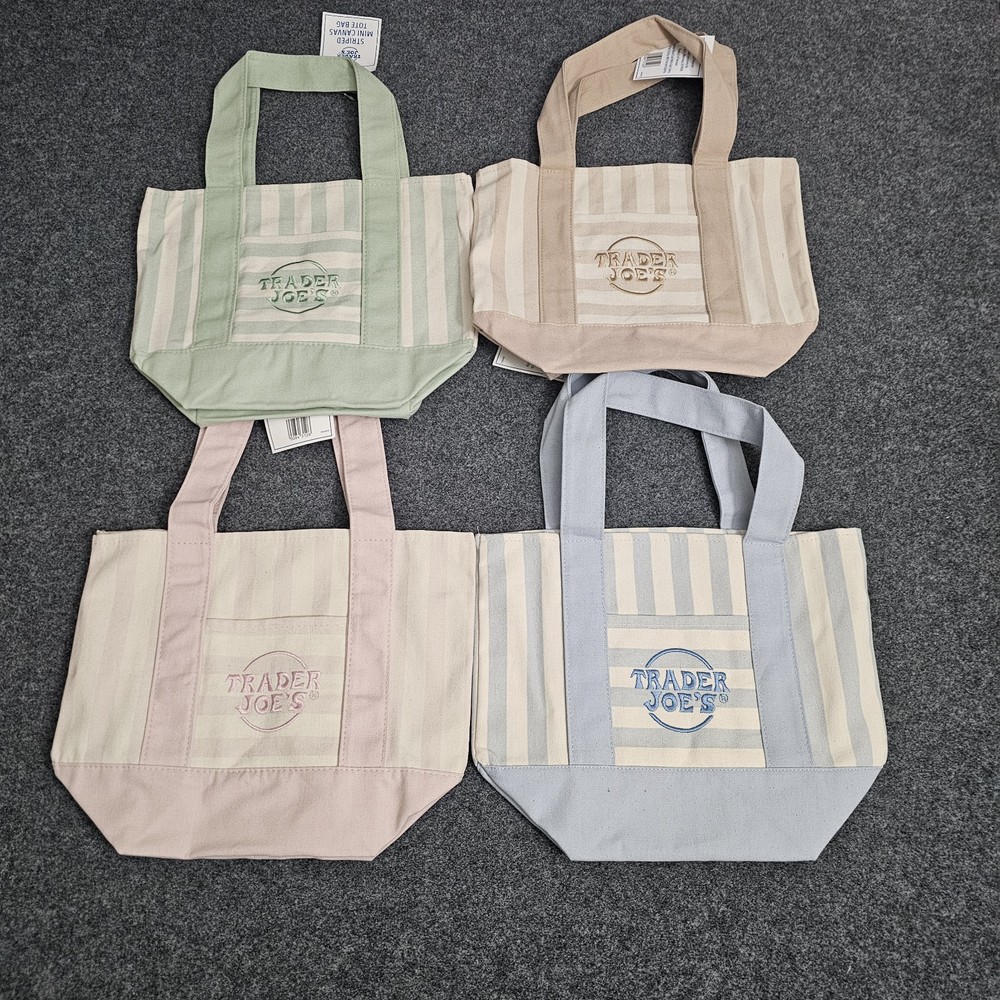 Trader Joe’s Striped Mini Canvas Totes Pastel Colors Summer 2026 New Set Of 4