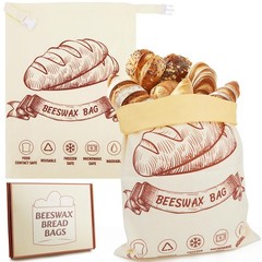 Beeswax Bread Bags for Homemade Bread, 2pcs Reusable Cotton 17”x13”, Beige