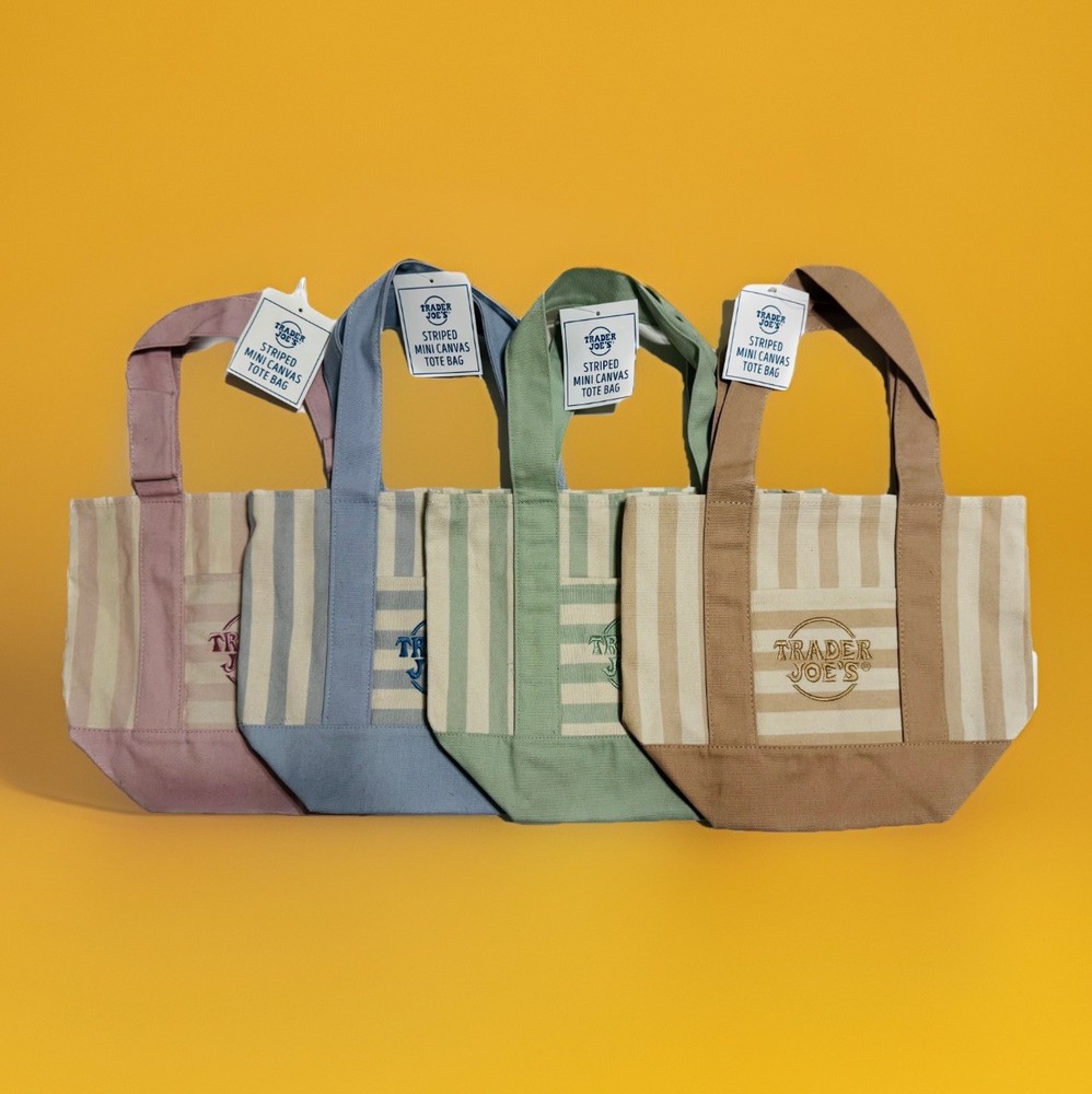 Authentic Trader Joe’s Mini Pastel Stripe Canvas Tote Bag Limited Edition 4/Set