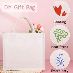 Jute Bag, 6 Pack Small White Reusable Burlap Tote Canvas Gift Favors Bags wit…
