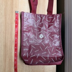 Lululemon Burgundy Reusable Tote Bag Small Shopping Lunch Bag Logo Pattern