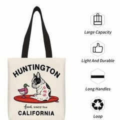 1pc Double-Sided 2D Flat Printing Shopping Tote Bag, Huntington, Bulldog