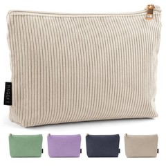 MAGEFY Small Makeup Bag for Purse Corduroy 7.9 x 5.9 x 1.4 inches, Beige