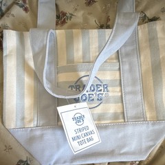 Trader Joe’s Striped Mini Canvas Cotton Reusable Tote Bag Blue/White 11x6x6
