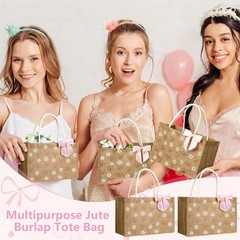 12 Pcs Coquette Bow Burlap Tote Bags with Handle Set, Daisy Flower Reusable B…
