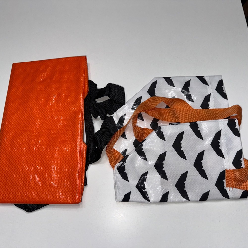 NEW IKEA Large Orange And Small White Bats Halloween Limited Edition Tote Bag