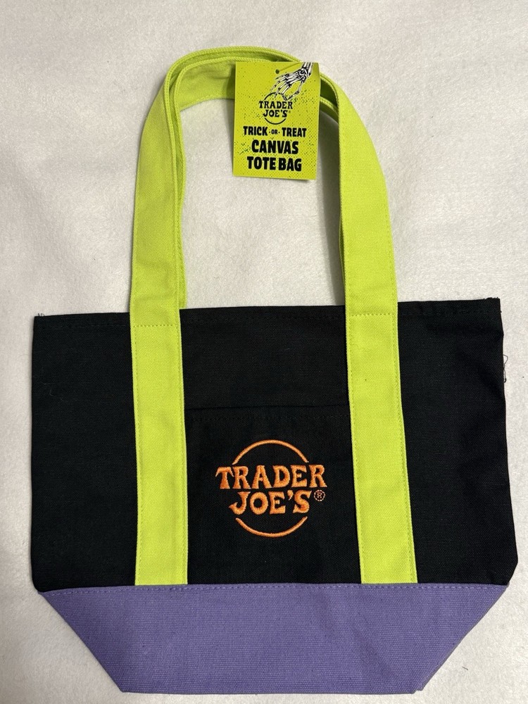 Trader Joe’s Trick or Treat Canvas Tote Bag Black/Green/Purple