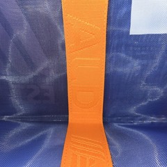 ALDI 50th Anniversary Mesh Tote Bag Blue With Orange Straps Quarter Keychain NEW