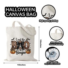 Halloween Canvas Tote Bag Boo Spooky Bow Trick Or Treat Halloween Basket Bags…