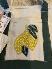 Handcrafted in India Canvas Beaded Lemon Tote Bag w/ Matching coin purse