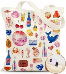 Canvas Tote Bag for Women – Aesthetic Canvas Bag with Zipper Cute Stylish Reu…