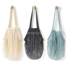 3 Reusable Cotton Mesh Grocery Shopping Bag Foldable Net Tote Beige Eco Friendly