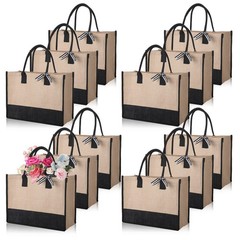 Reginary 12 Pieces Burlap Tote Bags Set Jute Tote Bag with Handles Initial Ca…