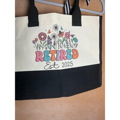 Retired Est 2025 Tote Bag Boho Floral Garden Canvas Beach Bag Gift