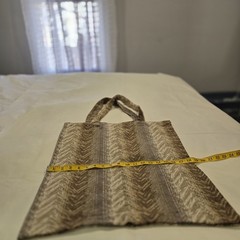 Chevron Pattern Foldable Fabric Reusable Tote Bag Large Brown Beige