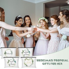 8 Pcs Bridesmaid Makeup Bag Matron of Honor Gifts Bridal Leaves Pattern