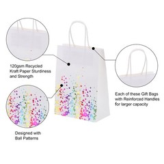 24Pcs Kraft Gift Bags with Handles Bulk, White Multicolor Dot Party Favor Bags