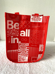 NEW Lululemon Logo Reusable Shopping Bag 12″ X 9″ w/Red Handles Easy to Clean