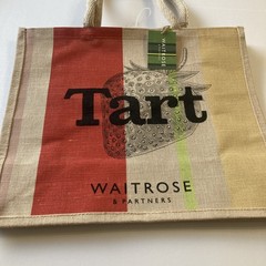 Waitrose Strawberry Tart Tote Bag British Stripe Shopper Jute Pudding Juco New