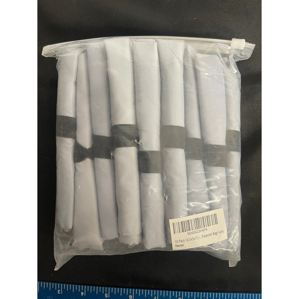 10 Pack Reusable Grey Polyester Tote Bags Foldable Grocery 14.5x5x15 B09SG3V4F9