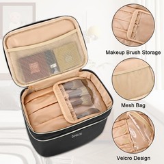 BELICOO Makeup Bag, Large Double Layer Organizer Bag with Black