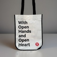 RARE LULULEMON SMALL REUSABLE SHOPPING TOTE BAG WITH OPEN HANDS AND OPEN HEART