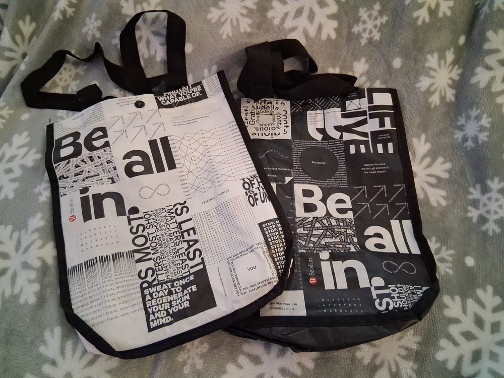Lululemon Reusable Shopping Tote Bag Small Black Silver Red Lot 2 Recycle EUC