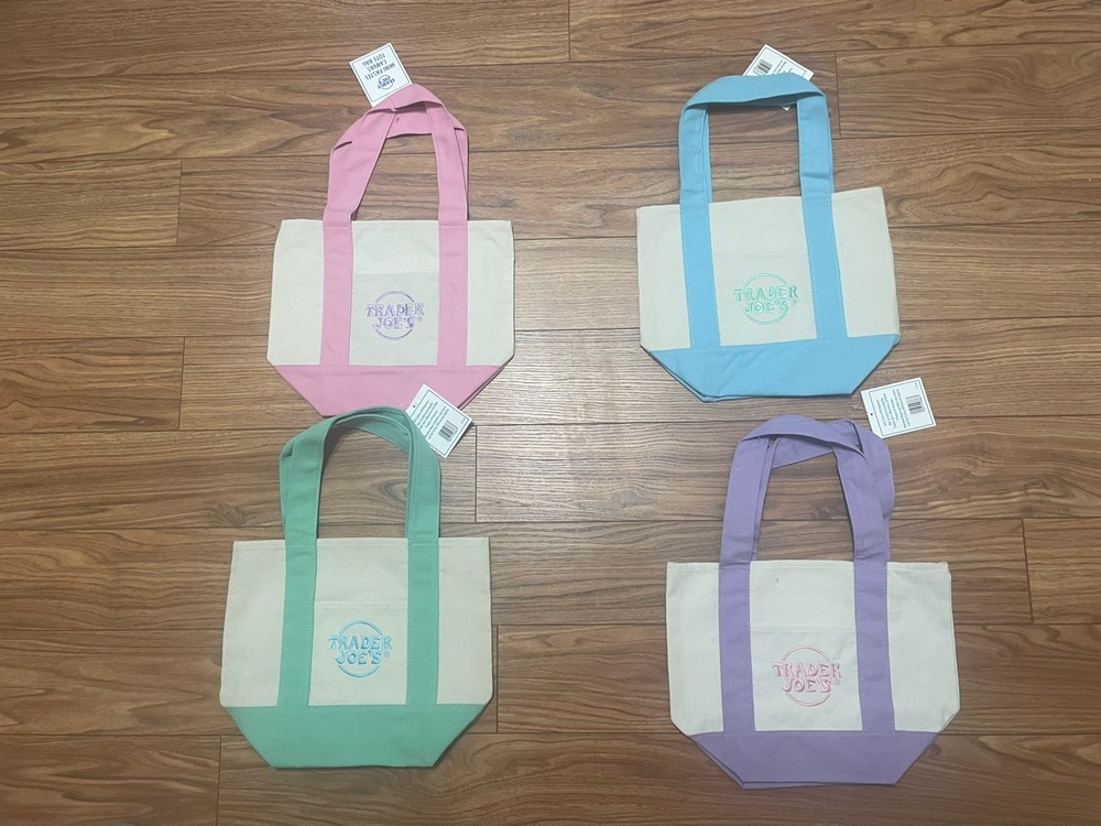 (RARE) Trader Joe’s Mini Tote Pastel Canvas Tote Bag LIMITED SET of 4