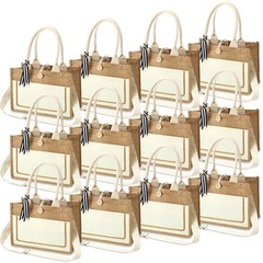 Silkfly 12 Pack Burlap Tote Bags Bulk, Jute Canvas Gift Bags with Handles, 12…