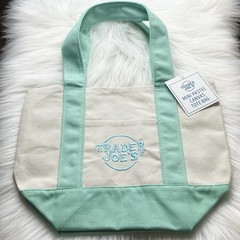 Trader Joe’s Mini Pastel Canvas Tote Bag 2025 MINT GREEN Spring Edition