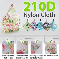 Eco-Friendly Foldable Grocery Shopping Bags – 6 Pack with Trendy Animal Prints