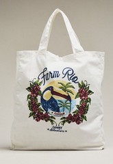 Farm Rio Colorful Graphic Print Fabric Tote Bag Zippered Top Lined