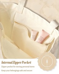 Aesthetic Canvas Tote Bag with Inner Pocket for , Cloth Cotton Totes Bag with…