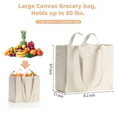 LINICE Canvas Tote Bag Reusable Grocery Bags with Long Shoulder Strap and Sho…