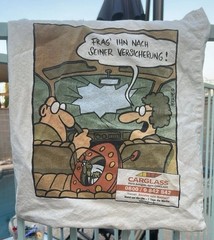 Vintage German Carglass Cartoon Print Canvas Tote Bag
