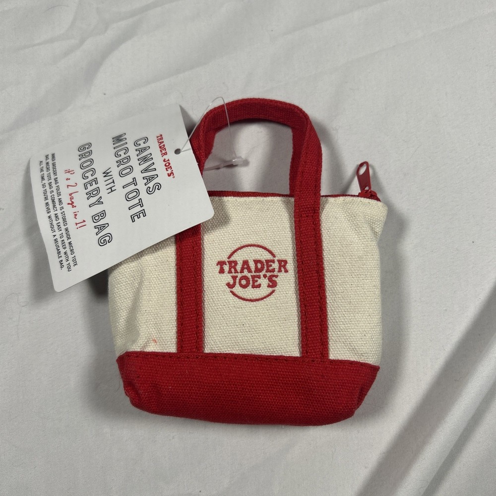 Trader Joe’s Micro Tote Canvas Red Tote with Reusable Grocery Foldable Tote Bag