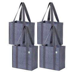 4 PCS Reusable Grocery Shopping Tote Bags Handle Hard Bottom Heavy Duty