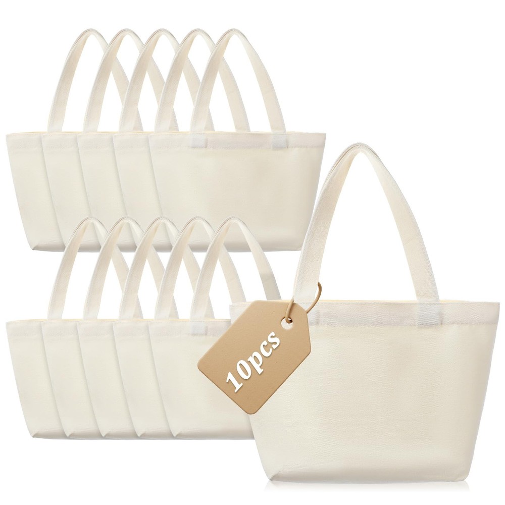 10 Pcs Small Canvas Tote Bags, Lightweight Mini Blank Tote Bag Portable Reusa…