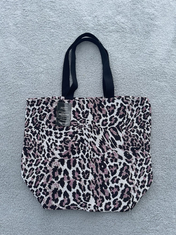 Large Canvas Reusable Tote Bag, 100% Cotton, Leopard Print NWT