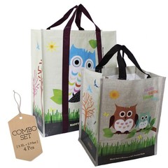 Combo Set (2XL + 2Mini=4pcs) Laminated XL and Mini Woven Reusable Grocery Sho…