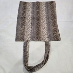 Chevron Pattern Foldable Fabric Reusable Tote Bag Large Brown Beige