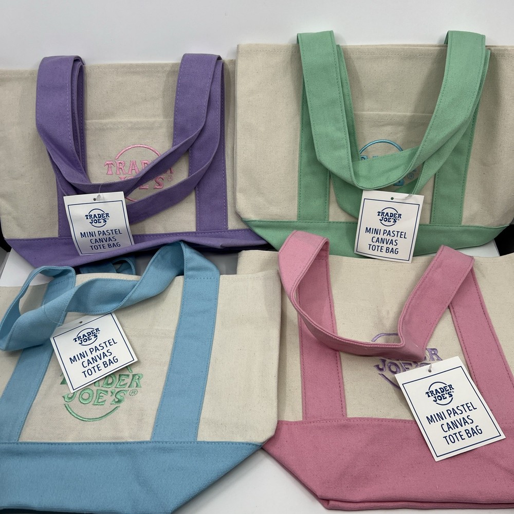 Trader Joe’s Mini Pastel Canvas Tote Bag Set Of 4 Colors Limited New With Tag S5