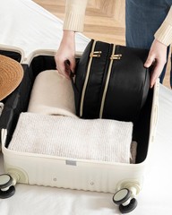 HBlife Double Layer Travel Makeup Bag Portable Cute Leather Large, Black
