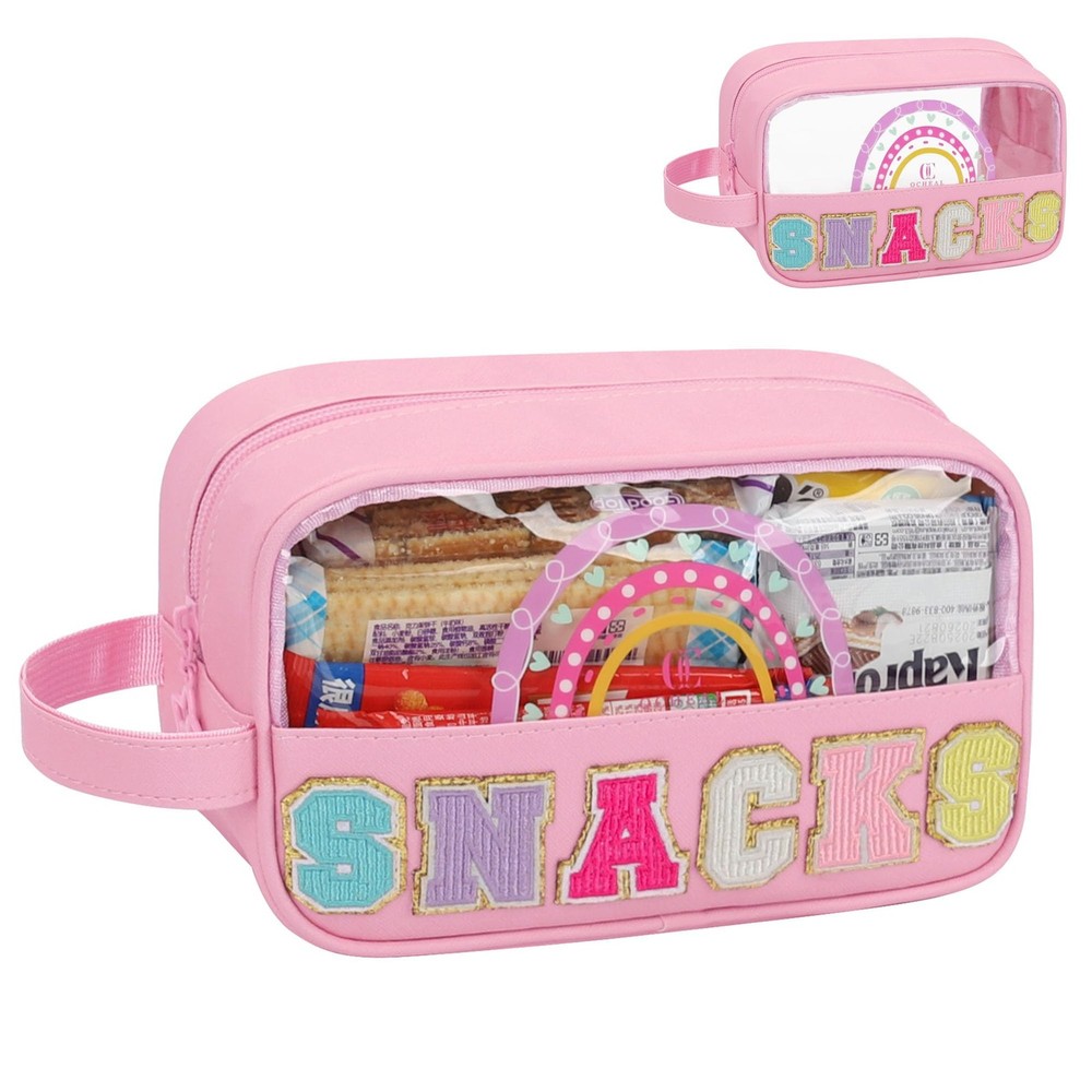 MONSTINA Snack Bag Pouch, Makeup Travel Toiletry Bag, Clear Small, A Pink