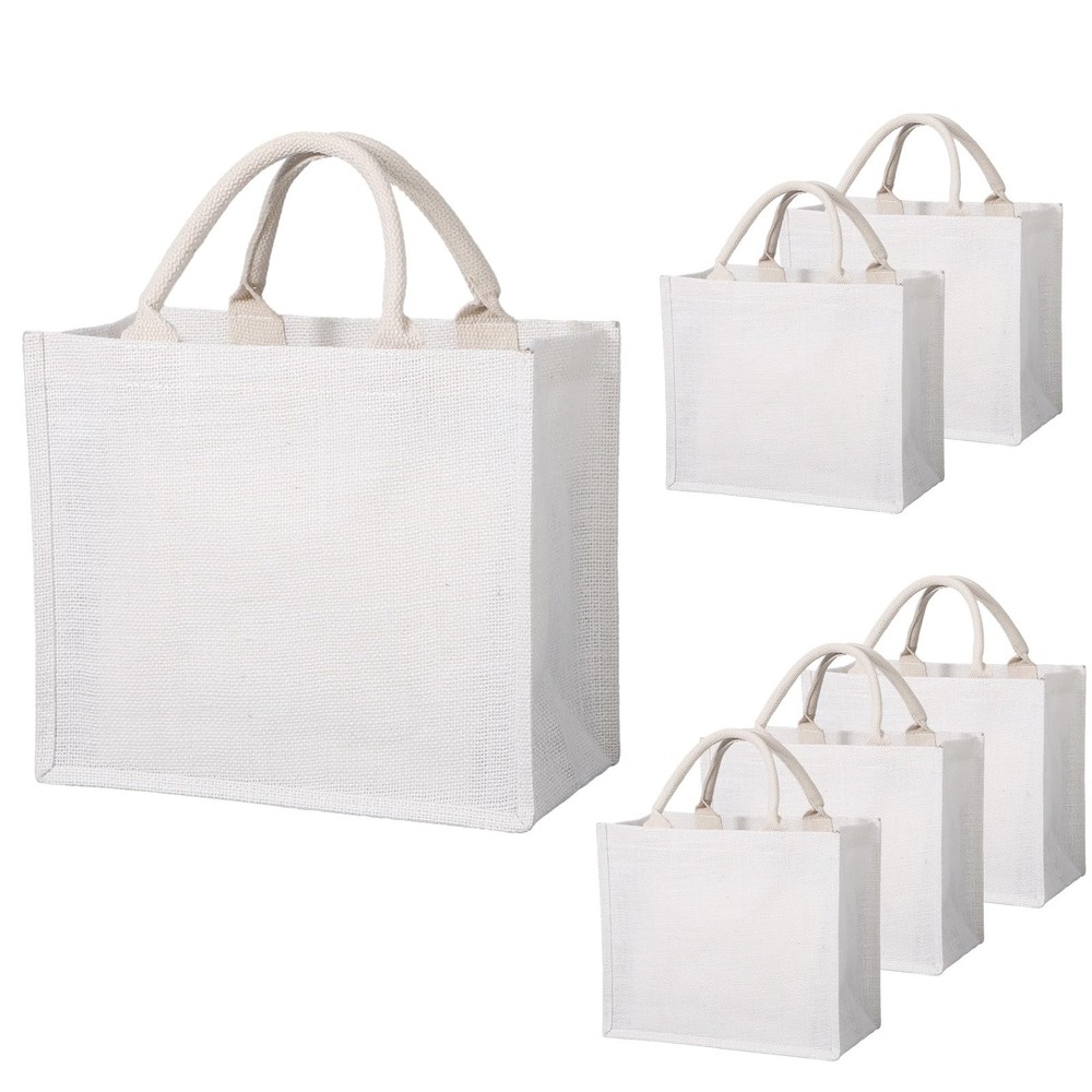 Jute Bag, 6 Pack Small White Reusable Burlap Tote Canvas Gift Favors Bags wit…