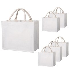 Jute Bag, 6 Pack Small White Reusable Burlap Tote Canvas Gift Favors Bags wit…